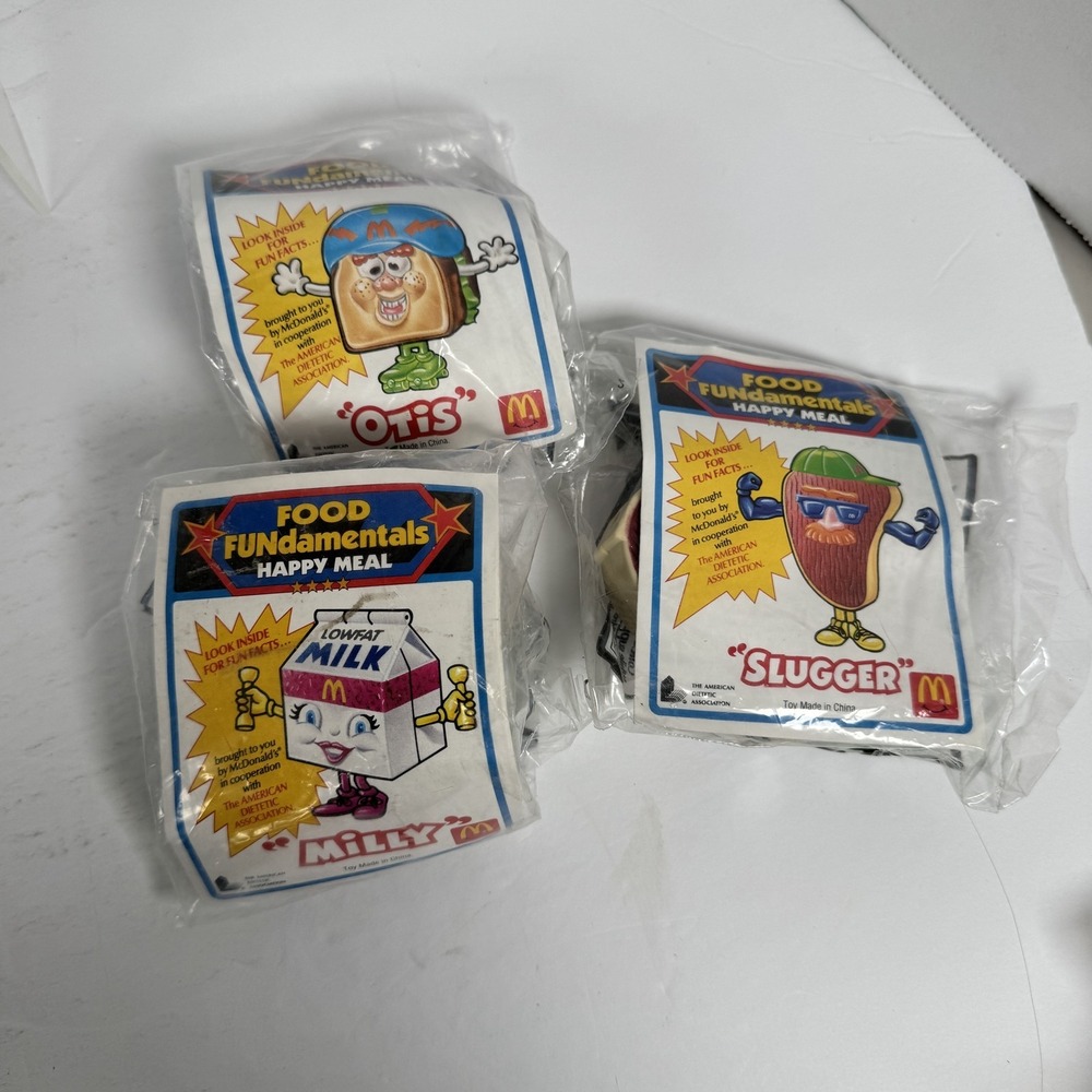 McDonald's Food Fundamentals Happy Meal Toys 1990 Set Milly Otis Slugger NIP‎